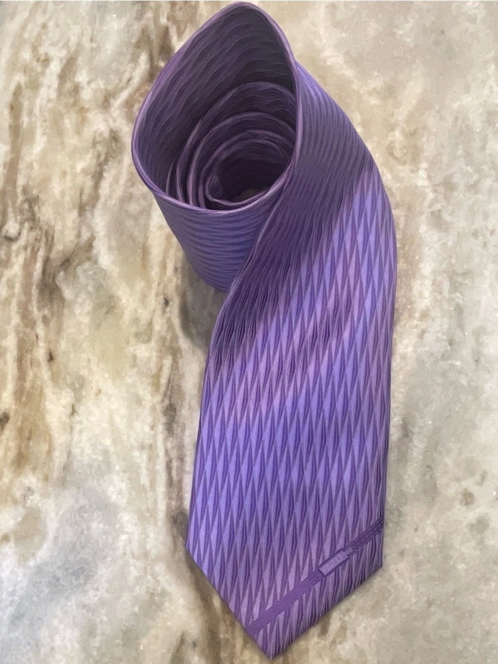 Zilli Silk Tie Purple Geometric Pattern Logo Accent Mens NWT